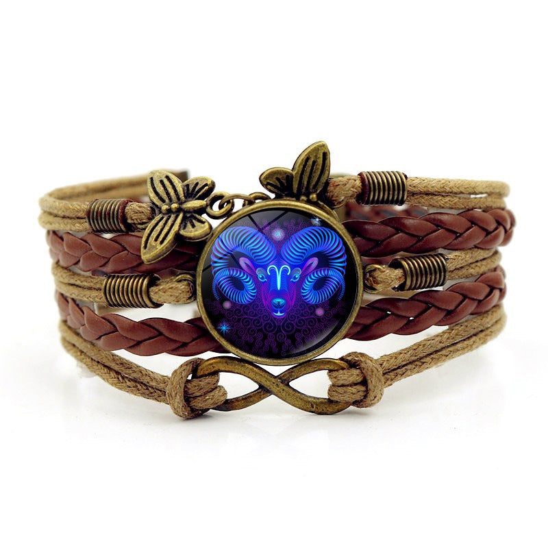 Women's Vintage Zodiac Time Stone Braided Bracelet