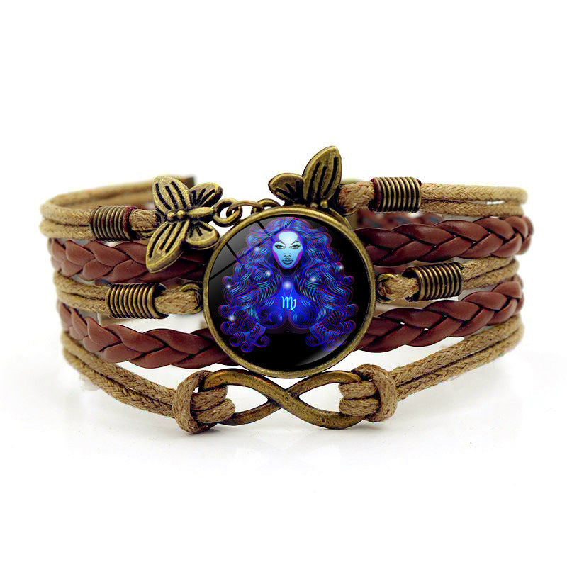 Women's Vintage Zodiac Time Stone Braided Bracelet